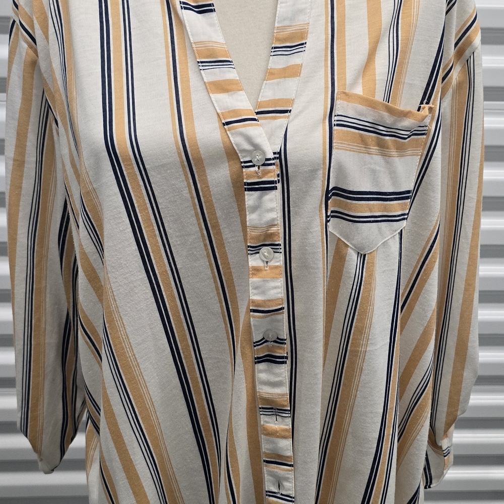 Eden & Olivia Cream and Tan Striped Button-Down Shirt